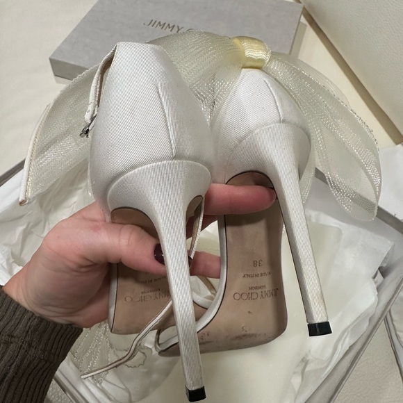 Jimmy Choo White Heeled Sandals with Bow - Picture 11 of 12